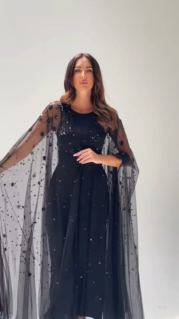 Midnight Allure Embellished Mesh Overlay Gown Set - Photo 1